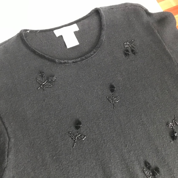 VICTORIA JONES Velvet Beaded Sweater Black Long Sleeve Women’s Plus Size 1X - Picture 6 of 16